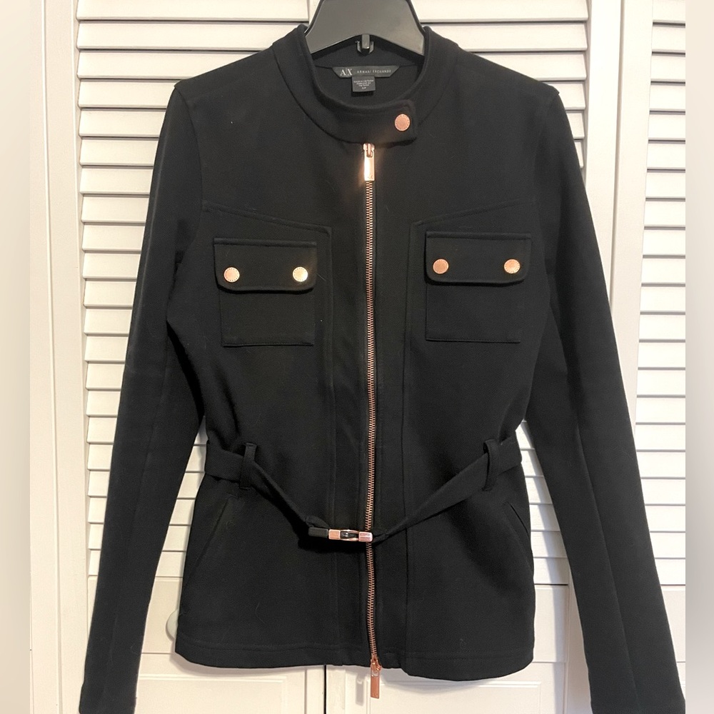 Armani Exchange fitted and belted sweater jacket